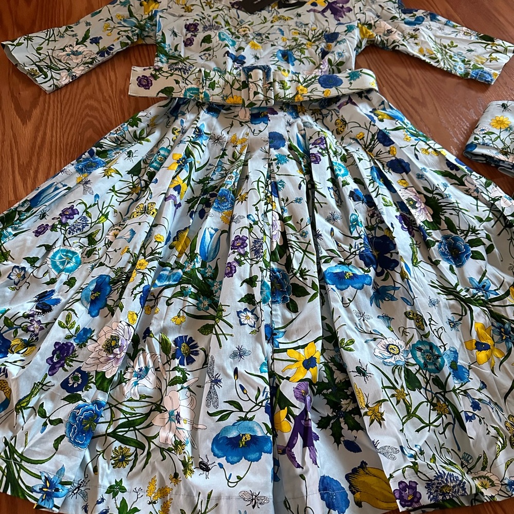 Nwt Samantha sung blue floral pocket dress belted pleated scarf